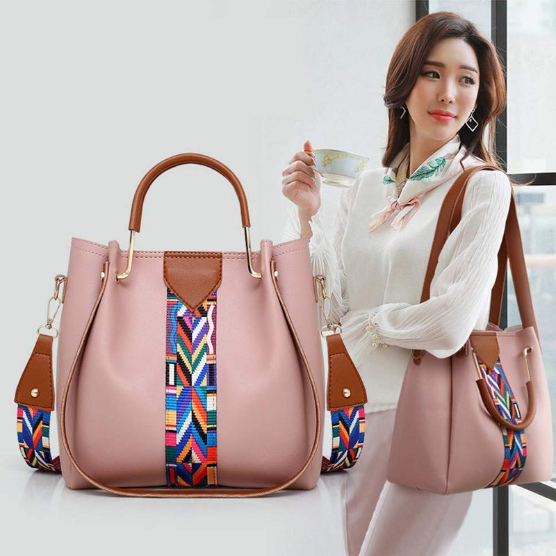 AlwaySky Women Handbag Set 4 in 1 Soft PU Leather Top Handle Bag, Tote Bag, Shoulder Bags Crossbody Bag Wallet Purse Set (Pink) - Image 5